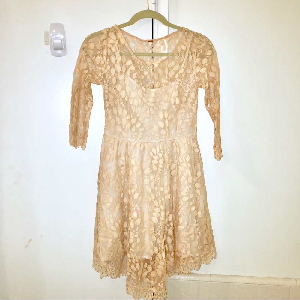 Free People - long sleeve pink floral lace dress